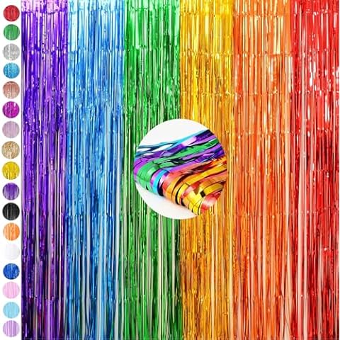Rainbow Tinsel Curtain Party Backdrop Cover