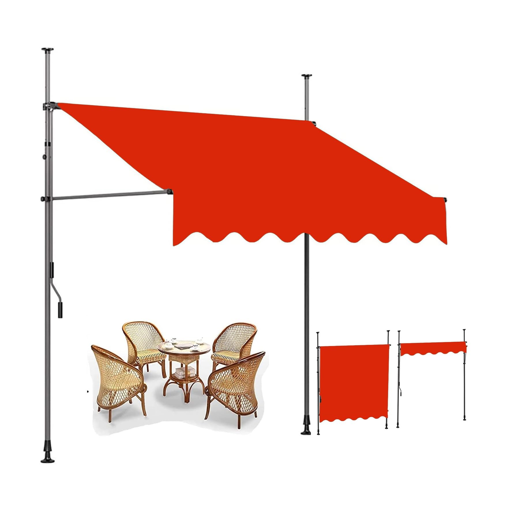 Tenda da giardino retrattile, baldacchino manuale autoportante con manovella, senza trapano, parasole per esterni per una facile installazione e protezione solare durevole