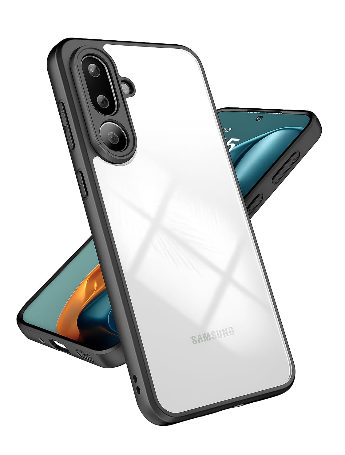 Hybrid Clear Case for Samsung Galaxy M36 / F36 5G, Hard PC+TPU Shockproof, Anti-Yellowing Cover with Camera Protection (Transparent Black)