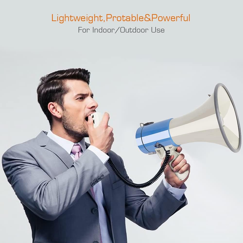 Loudmore Professional Outdoor 50-Watt Megaphone Bullhorn with Siren, 120S Recording, Detachable Microphone & Strap : Sports & Outdoors