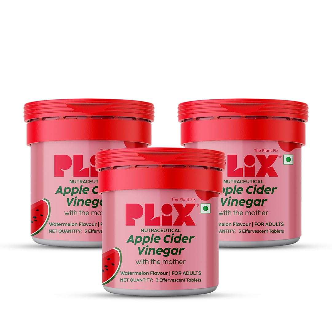 PLIX - THE PLANT FIX Apple Cider Vinegar Effervescent Mini | Vitamin B6 & B12 | Pack of 3 (Watermelon), 9 Tablets | No Added Sugar | Easy to Carry & Consume