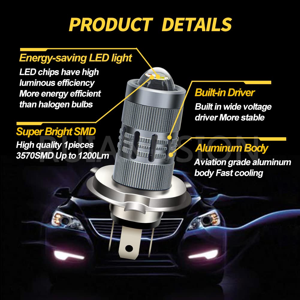 Ruiandsion H4 Moto del faro del LED lampadina 6000K bianco luminoso eccellente 1860 4SMD Chips AC/DC 9-32V Alto Basso motociclo faro LED fascio lampadina