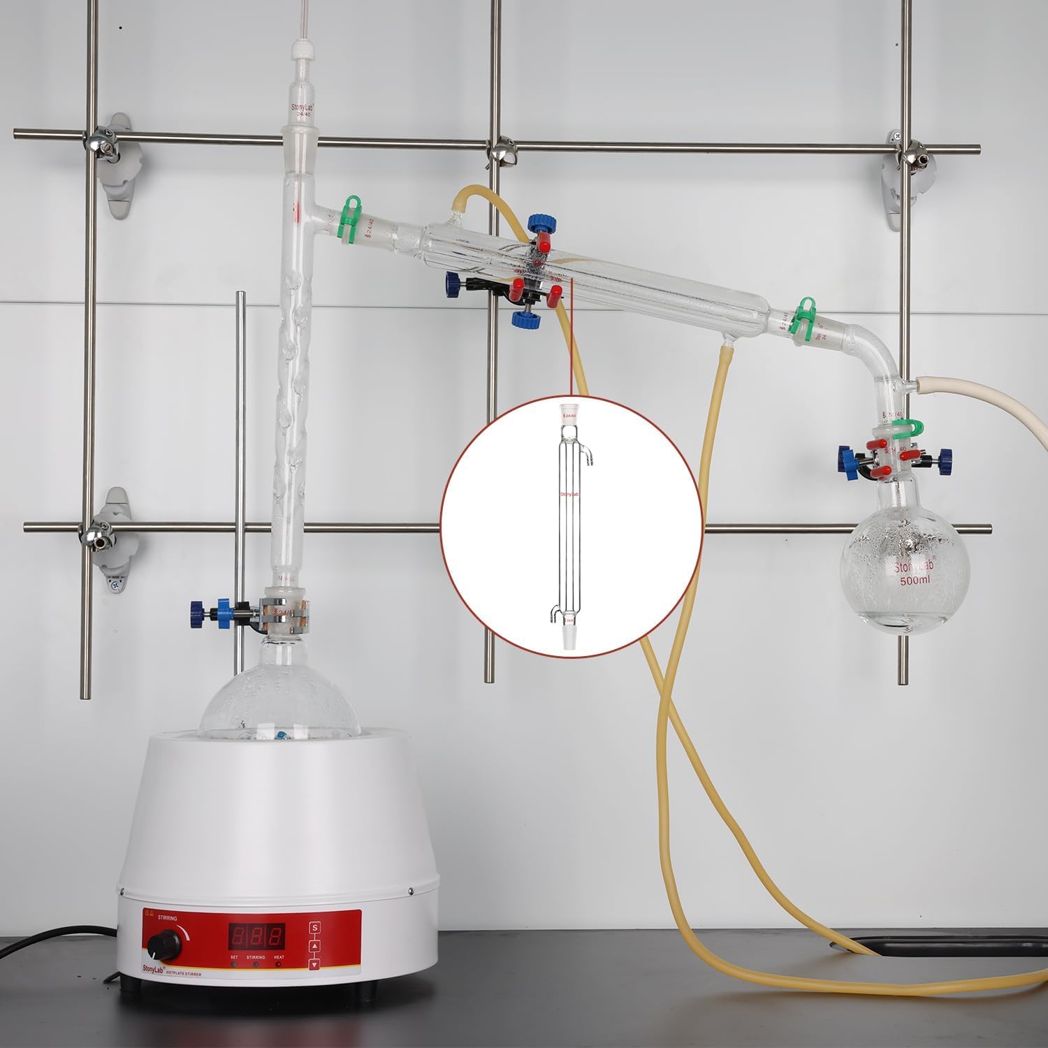 stonylab Condenseur Liebig avec Joint 19/22, Longueur de Veste de 200 mm Condenseur en Verre Borosilicaté Condenseur en Verre de Laboratoire