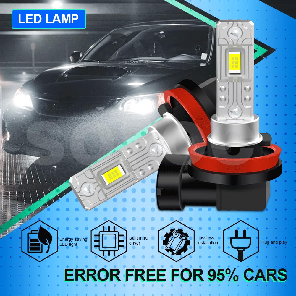 SOFOC H11 Lampadina LED Fari Fendinebbia 4000LM 300% Più Luminoso Bianco Freddo 6000K 12V 24V 12-24V DC Compatibled Anabbaglianti/Abbaglianti Ricambio 2Pcs