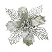 New Glitter Artificial Wedding Christmas Flowers Glitter Poinsettia Christmas Tree Ornaments Pack of 12 (Silvery)