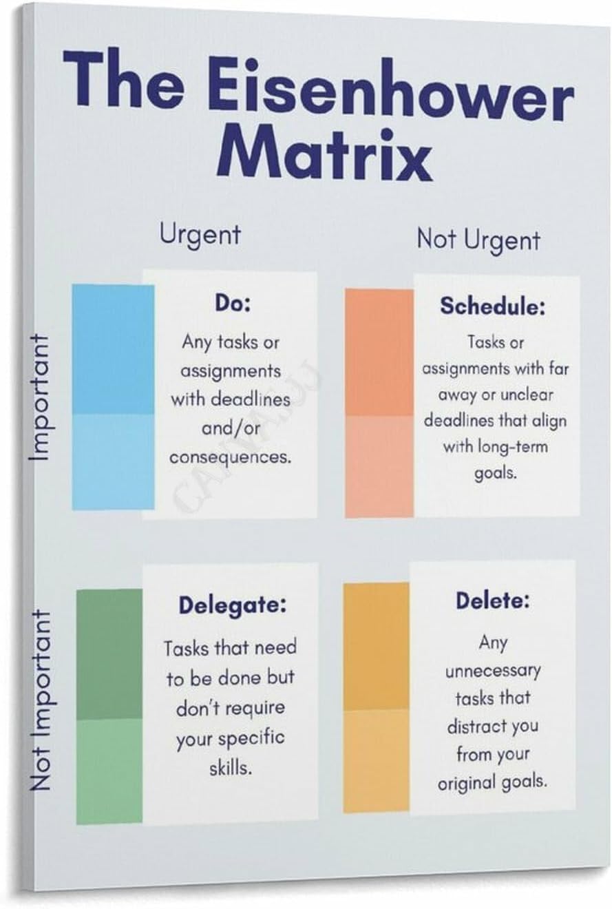 The Eisenhower Matrix Time And Efficiency Management Poster (5) Canvas Painting for Living Room Bedroom Decor 12x18inch(30x45cm) Frame-style