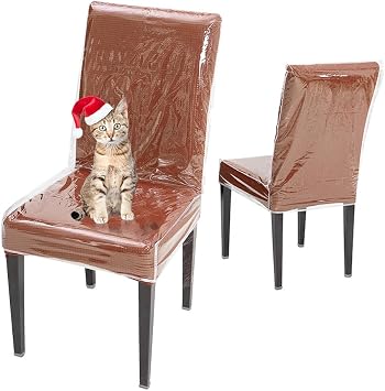 2 Pack Plastic Dining Chair Protector 18 x 17 inch,Chair Covers with Backrests,Clear PVC Waterproof Seat Cover, Keep Your Dinning Chair Away from Dust/Stains/Cat Dog Hair/Scratches Set of 2