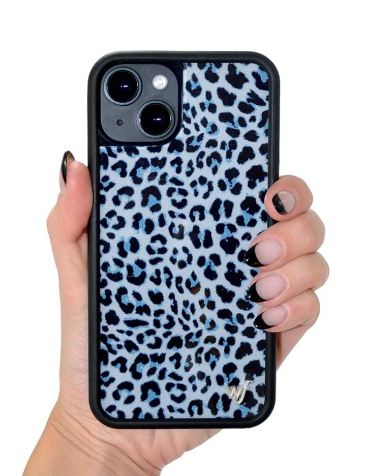 Image of Wildflower Cases - Compatible with iPhone 16 Pro Max | Protective Black Bumper, 6.5ft Drop Test Certified, Women Owned Small Business | Cheetah Leopard Animal Print Trendy Cute Girl Gift | Blue Meow