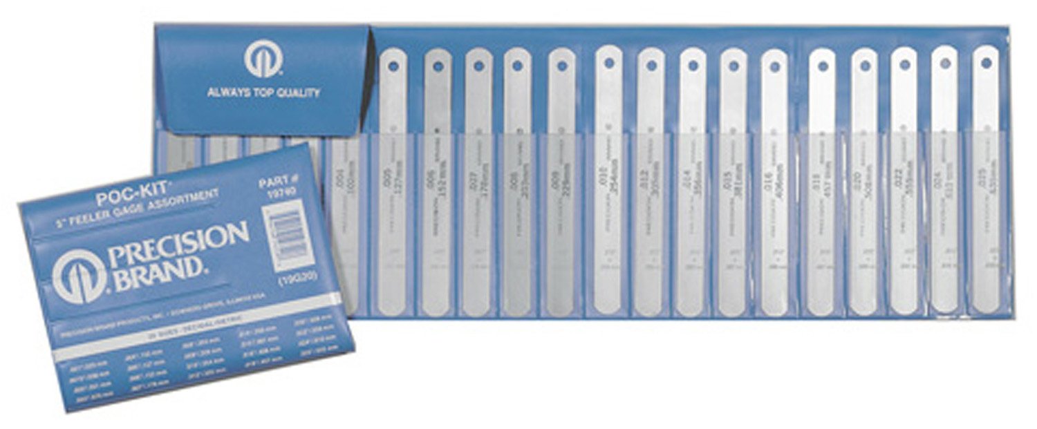 Precision Brand 19G20 Assorted 20 Piece Steel Feeler Gage Poc-Kit, High Carbon Spring Steel, Sturdy Vinyl Case, 1/2'' x 5'' Blades