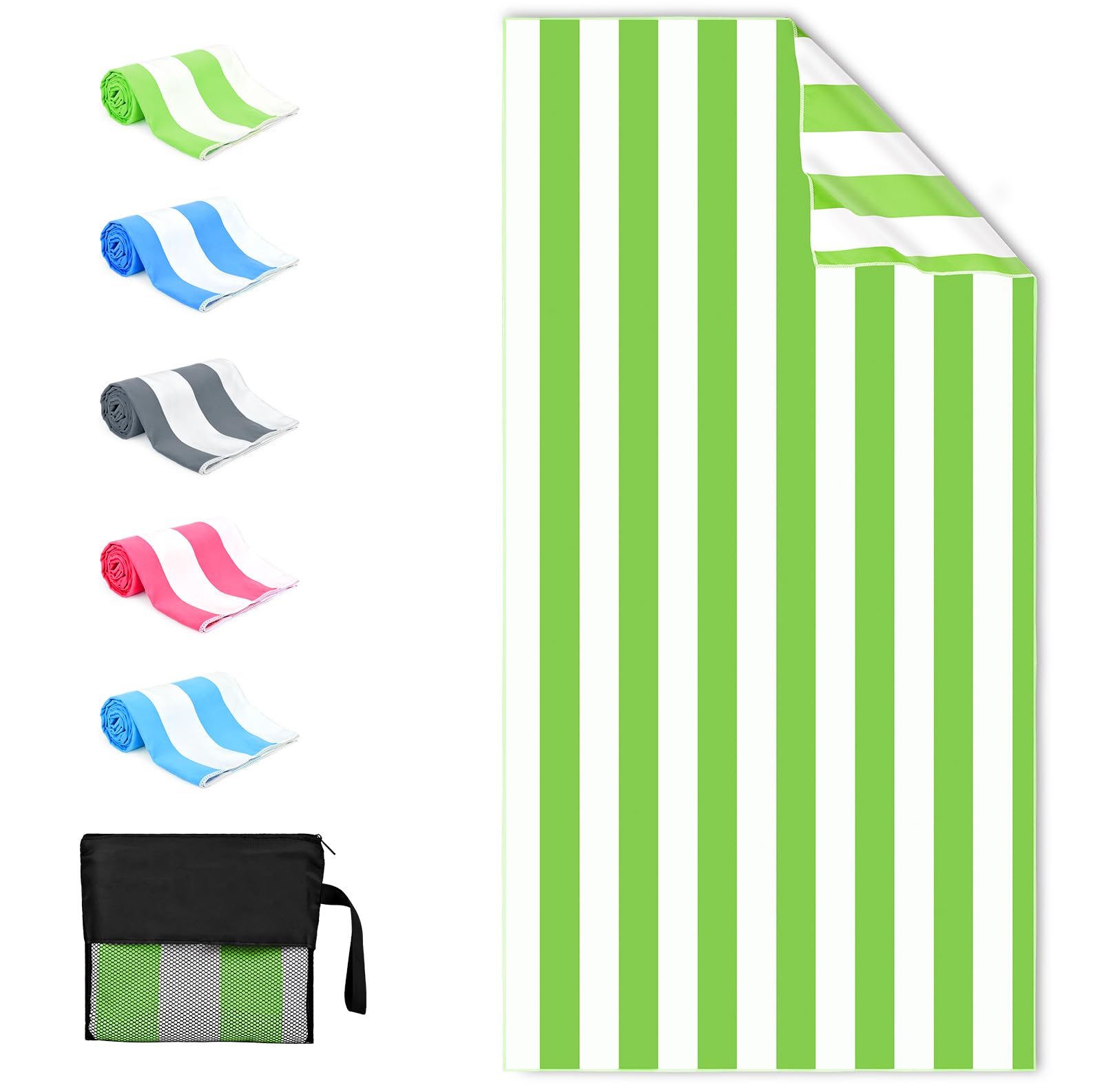 Sarsumir Men's Green Microfibre Beach Towel 180X90cm Large Beach Towel Quick Dry Microfibre Towel For Gym Travel Swim Pool Yoga Camping Sports Travel Towel For Adults,