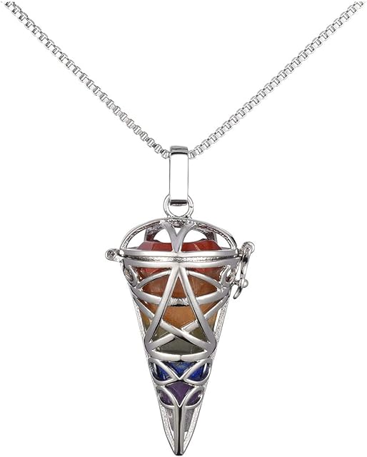 JSDDE 7 Chakra Crystal Healing Stone Necklace Hollow Locket Pendant Crystals Gemstone Necklaces Jewelry for Women