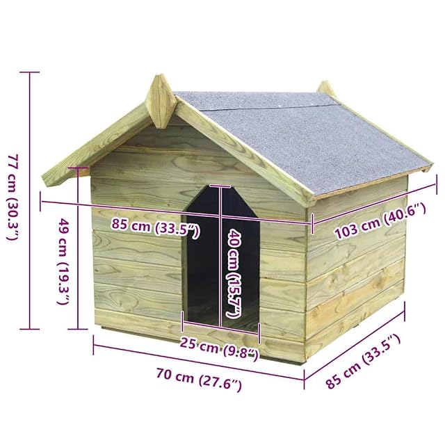 Foto 2 de 6 de vidaXL Casa de Perros de jardín tejado Abierto Madera Pino impregnada