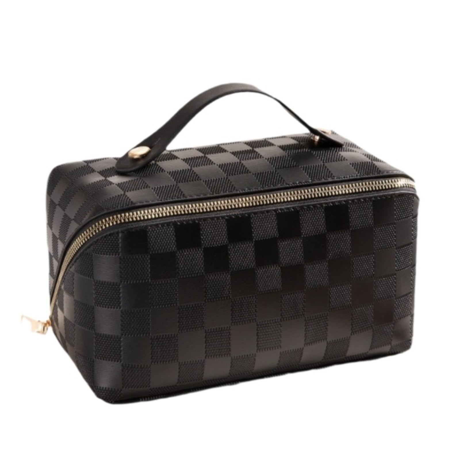 Porta Trucchi Pochette Trucchi Borsa For Cosmetici Da Viaggio Borsa For Trucchi Scozzese A Quadretti Borsa Portatile In Pelle Con Manico E Scomparti Trousse Trucchi Donna(Black)
