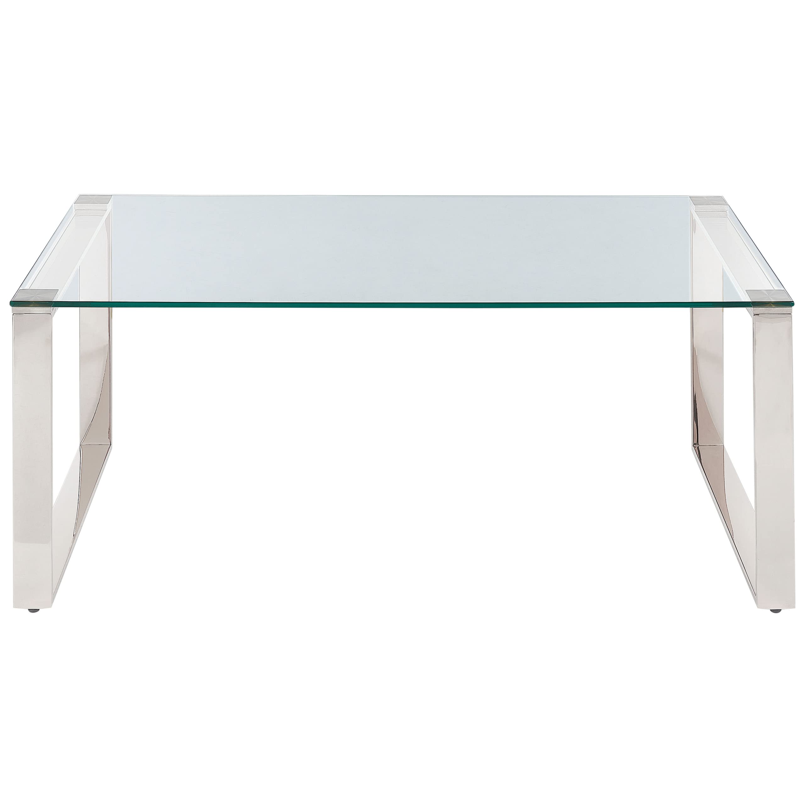 Beliani Moderner Couchtisch mit Edelstahlgestell Glasplatte Silber Tilon