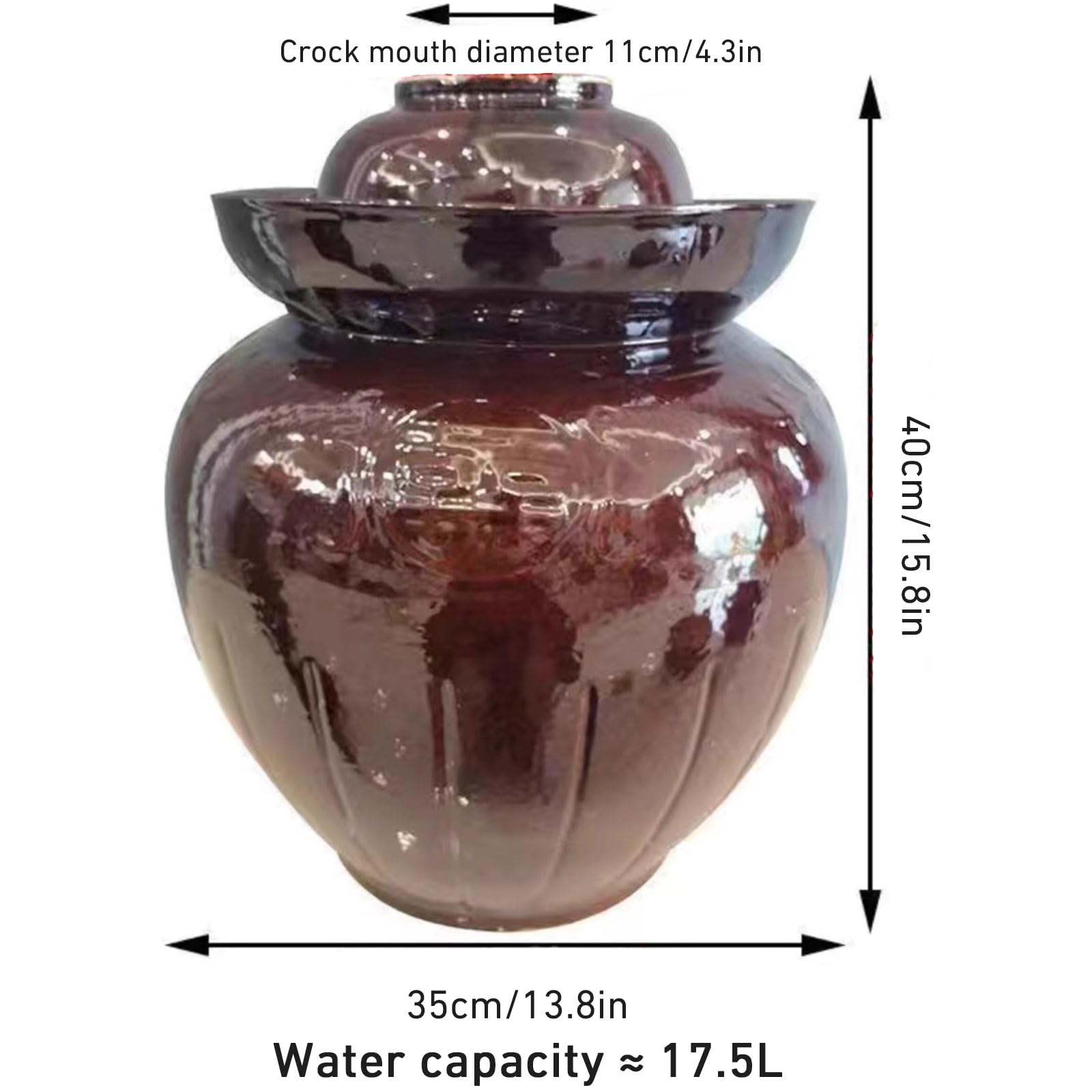 Tradycyjny chiński ceramiczny garnek fermentacyjny z pokrywką uszczelką wodną, ​​kamionkowy słoik do marynowania kiszonej kapusty, 1 szt(17.5L)