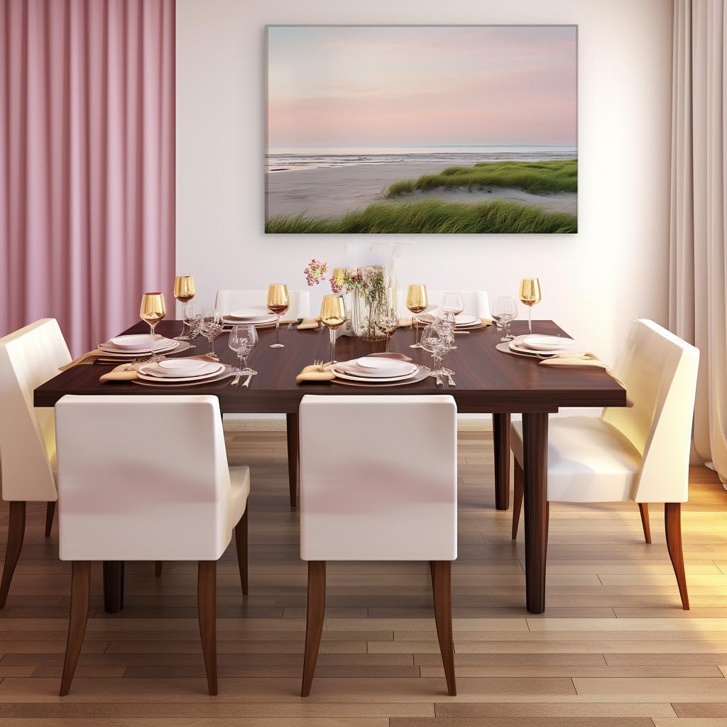 Canvas for Living Room. Sunset Serenity: A Lush Tapestry on a Tranquil Shore, 27 x 18 inch Canvas Wall Art - Beach Sunsets and Sunrises - Modern Home Decor