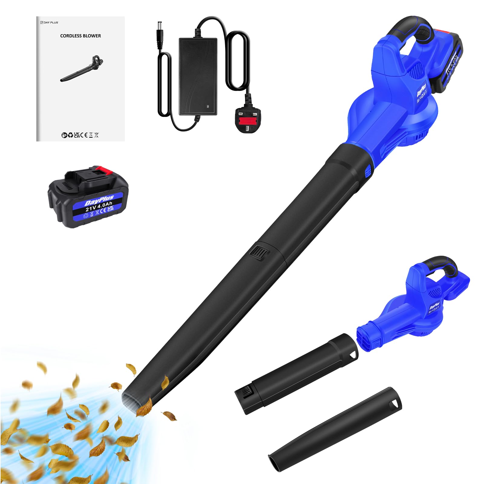 VickyHome Leaf Blower, Cordless Leaf Collector Garden Leaf Vacuum with 4000mah Battery and Charger for Leaf/Car/Corner Dust Blowing, 2 Detachable Tubes, 110MPH, 10500Rpm