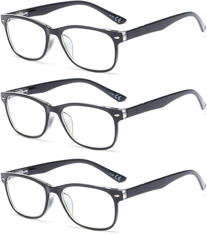Suertree 3 Pack Anti-Blue Computer Reading Glasses, Blue Light Filter Eye Glasses, Blocking UV Computer Glasses, Visual Aided Glasses, Female Male Reading Glasses Black 3.5 BM161