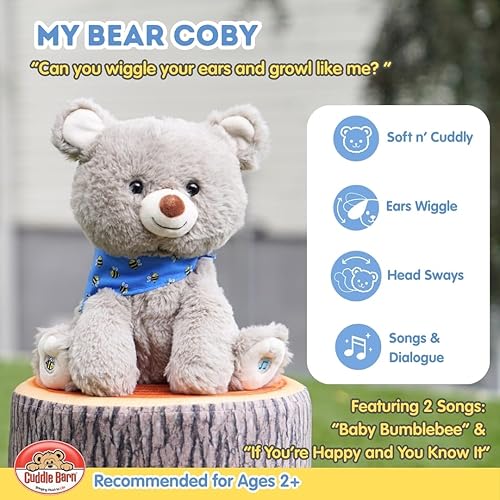 Miniatura 3 de Cuddle Barn My Bear Coby - Animal de peluche animado de oso de peluche, canto gris de 11 pulgadas