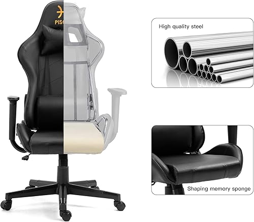 Miniatura 12 de Modern-Depo Black Virgo Zodiac - Silla de juegos con diseño ergonómico, giratorio y reclinable ajustable, capacidad de carga de 330 libras Virgo