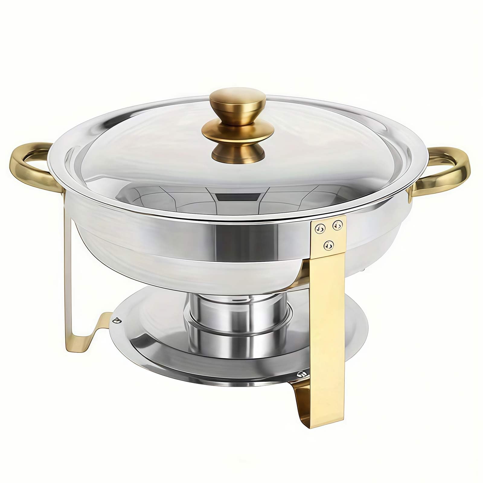 Set Chafing Dish Rotondi 4,5L, Scaldavivande Bagnomaria Acciaio Inox, Contenitore Scaldavivande per Buffet, Chafing Dish per Zuppe, per Ristoranti Catering Feste Matrimoni
