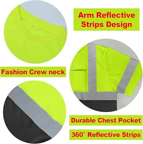 Miniatura 2 de BeautyWill Camisas reflectantes de alta visibilidad para hombres y mujeres, camisas de seguridad clase 2 con 6 cintas reflectantes y bolsillo