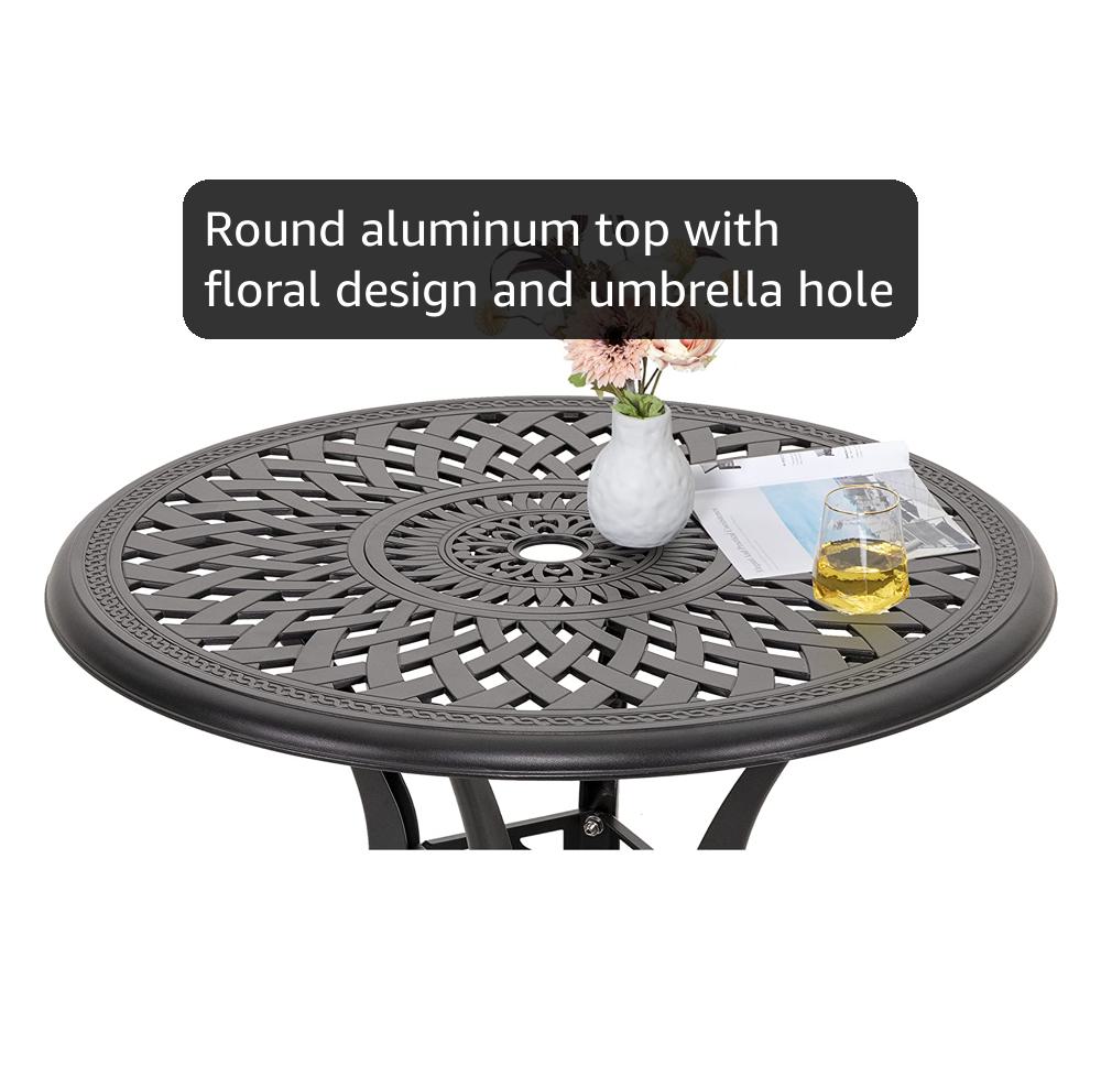 30 inch patio table with umbrella hole NUU GARDEN Dining Table, Cast Aluminum Round Outdoor for Patio, Backyard, Deck-Black : Patio, Lawn & Garden Hydraulic Brakes I think it's a Color:ZLON681MRB-FL Textured surface adds vintage