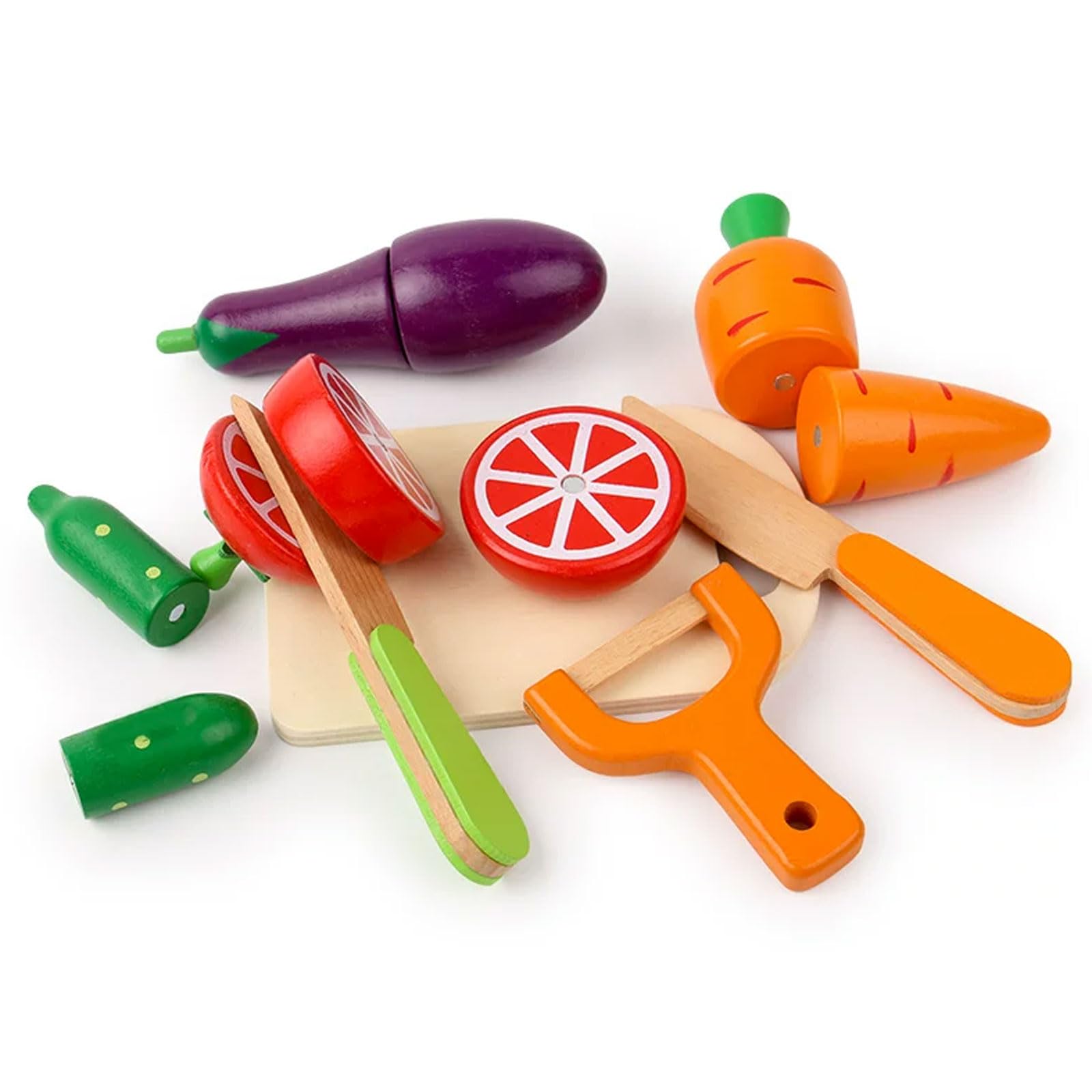 Set Comida Juguete Montessori Madera para Cortar Frutas y Verduras | Juguete Cocina Imaginación con Frutas y Verduras Magnéticas, Cuchillo Tabla Cortar, Juguete Comida Juego Imaginación