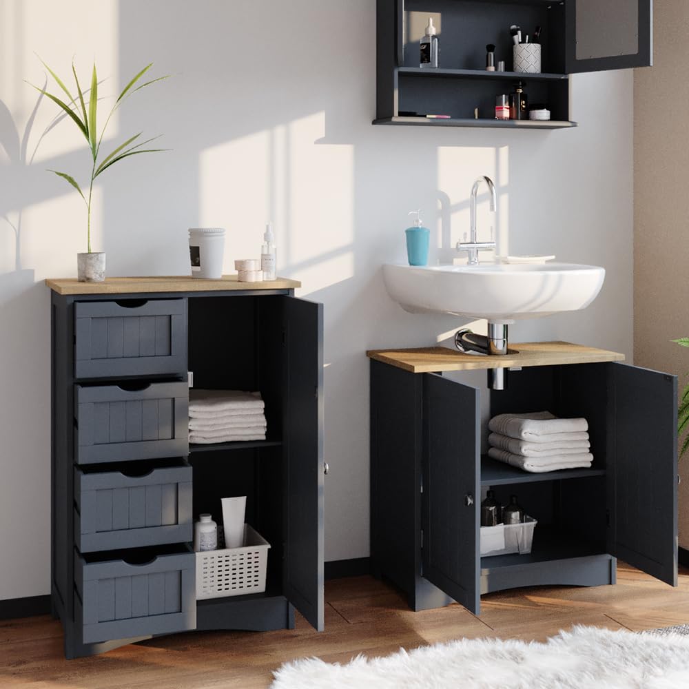 Vicco Meuble Salle de Bain Bianco, Gris, 55x81cm