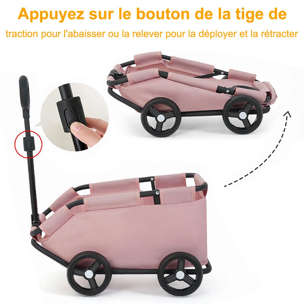 OHMG Poussette pour chien,Pliable à 4 roues,Avec tige de poussée réglable,Chariot pour chien, coussin lavable,Pour chiens miniatures jusqu'à 10 kg,Design ouvert