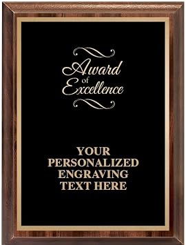 Crown Awards Award of Excellence Classic Wood Plaque, 6 x 8 Custom Engraved Trophy Plaque Award Prime