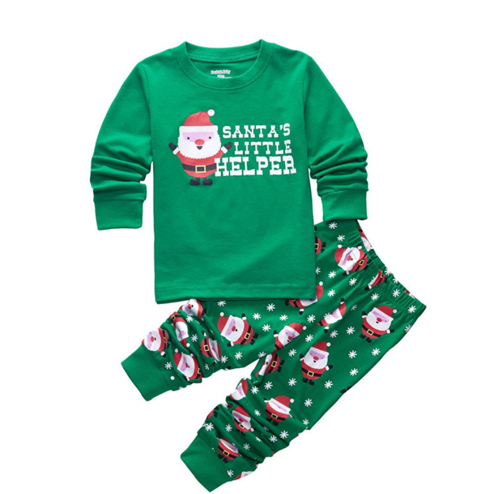 Newborn Infant Baby Boy Girl Christmas Pyjamas Sets Long Sleeve Cotton PJS Children Xmas Sleepwear Nightwear Presents Outfits for 4-7 Years Old Green