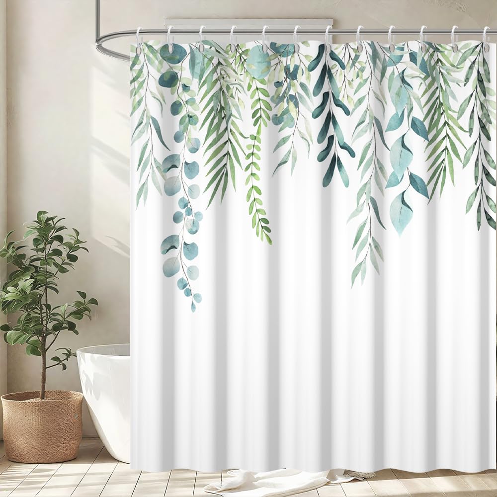 Cortina de Ducha de Hoja Eucalipto, Cortinas de Ducha Verde Oro Abstracto Planta Cortinas de Baño Antimoho Impermeable Lavable Tejido de Poliéster Cortina Ducha con 12 Ganchos 120x200cm — view 23