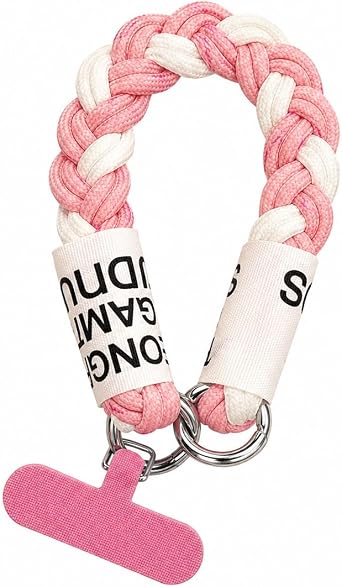 Braided Camera Wrist Strap and Phone Lanyard, Soft Polyester Wristlet Keychain with Detachable T-Shaped Tag, Rope Design for Secure & Fashion -Soft Pink-007