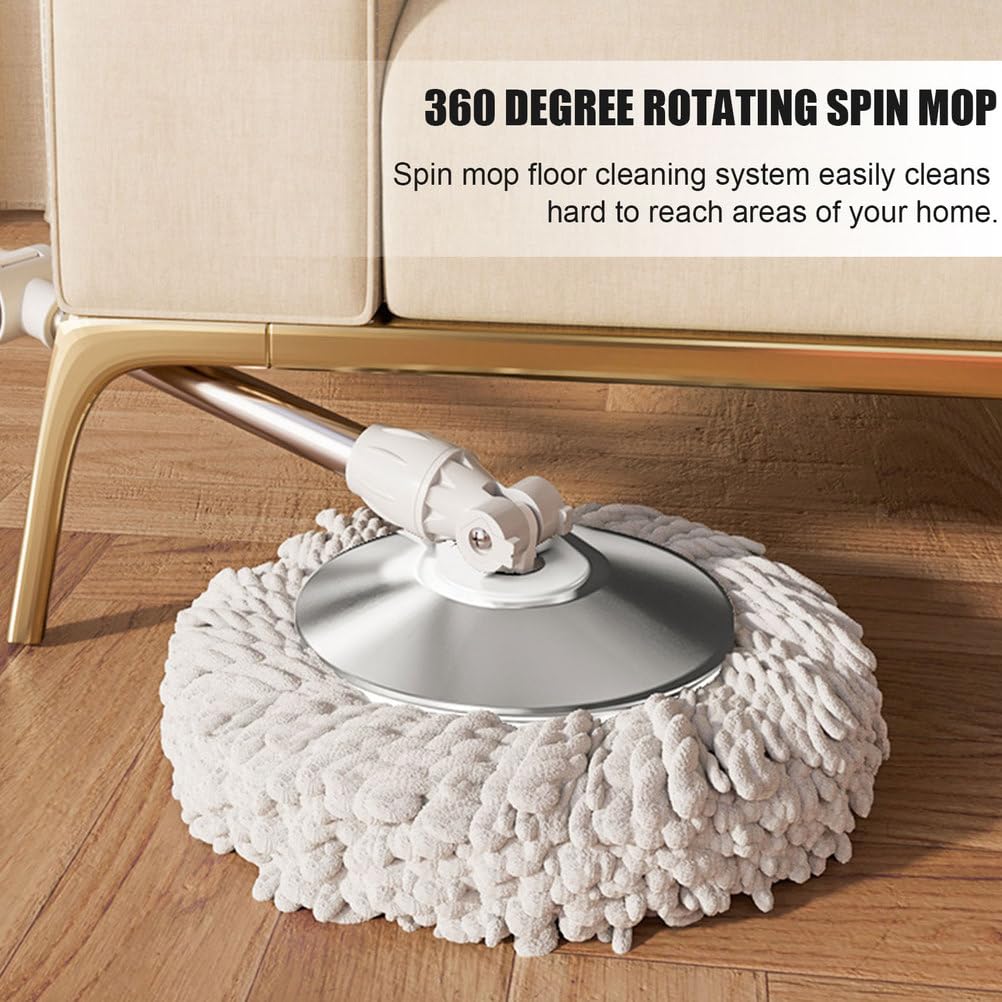Este Juego de fregona giratoria y Cubo con escurridor Incluye 4 recambios de Almohadillas de Microfibra Lavables y Ruedas para facilitar su Transporte y Limpieza de Suelos en el hogar.