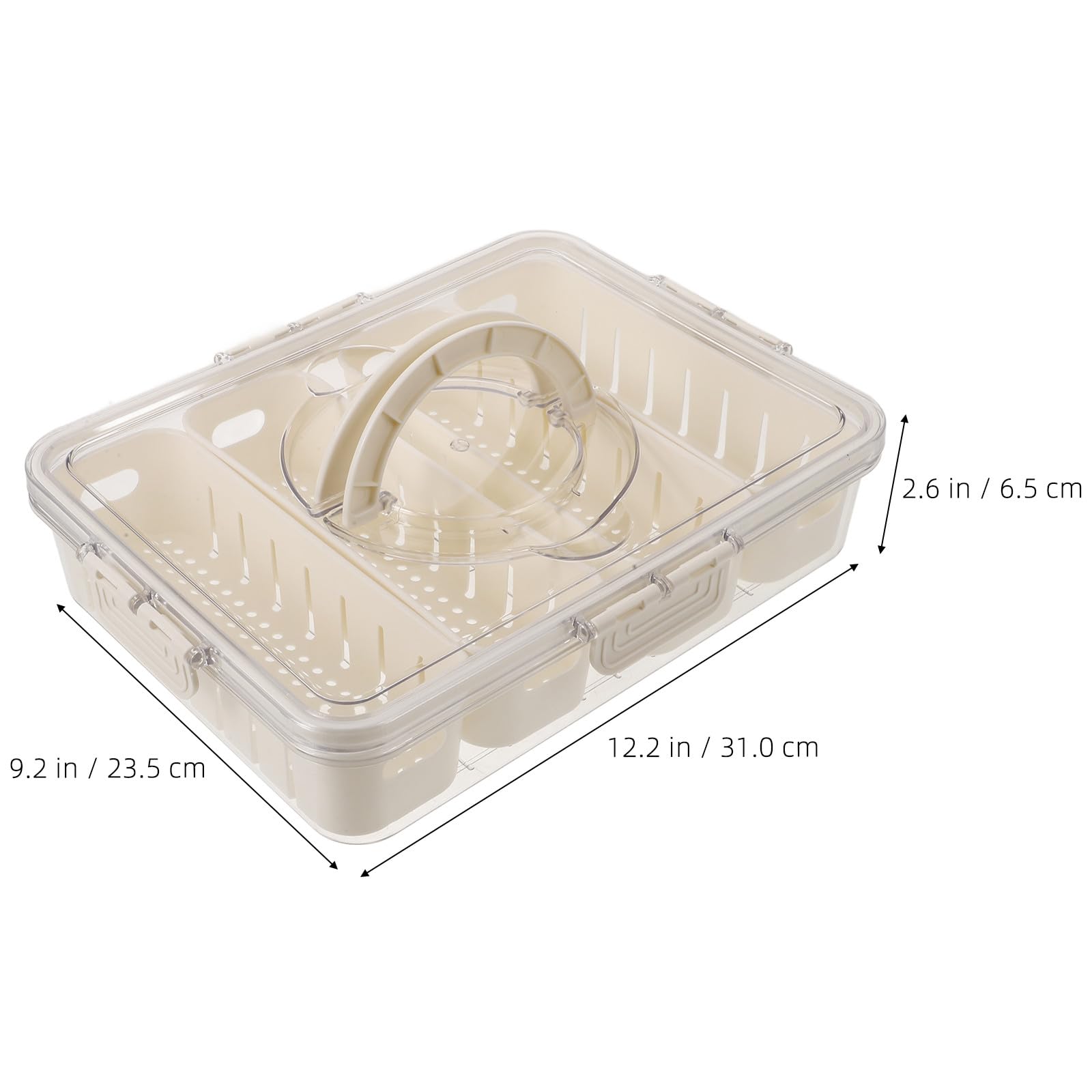 OSALADI Caja de Almacenamiento para Nevera Pet de Grado Alimenticio, Organizador de Congelador Transparente 4 Compartimentos, Diseño Drenaje y Asa Portátil para Conservar Alimentos