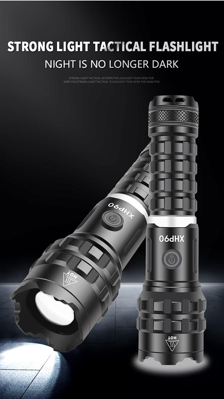 BESTSUN 20000 Lumens LED XHP90 Flashlight, Rechargeable Tactical LED XHP90 Flashlights Powerful Handheld Lamp with 5 Modes Waterproof Zoomable Torch Lamp for Hiking, Fishing, Camping, Emergency - - 