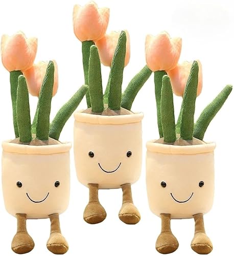 FAVOSTA Juego de peluche de tulipán de suculentas lindas, 14.6 pulgadas, decoración de almohada de felpa de plantas en maceta, almohada suave y
