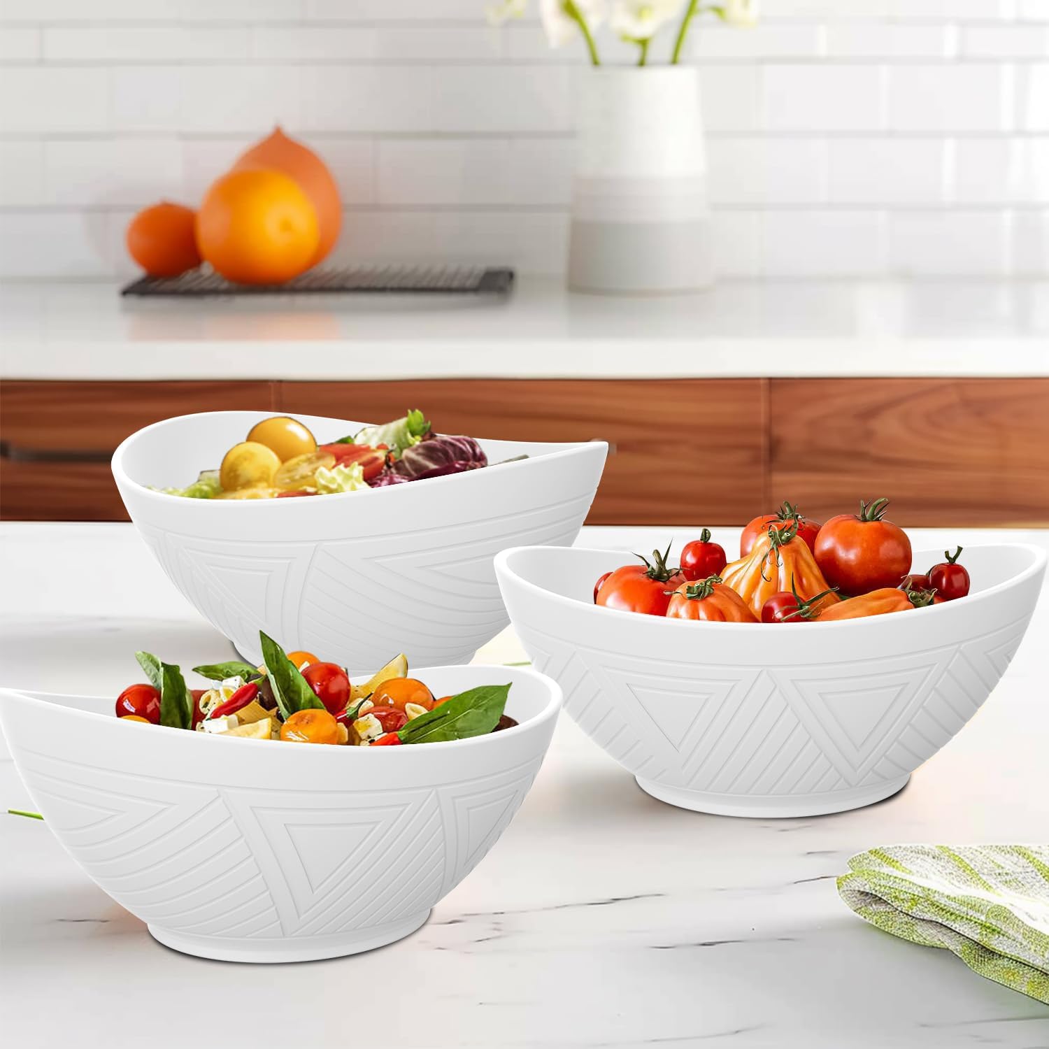 65 OZ Big Bowl Set - Wheat Straw Bowls Unbreakable Salad Bowls Set of 4, Plastic Bowl Reusable for Kitchen, Camping, Party, Popcorn, Microwave & Dishwasher Safe Bowl (White)