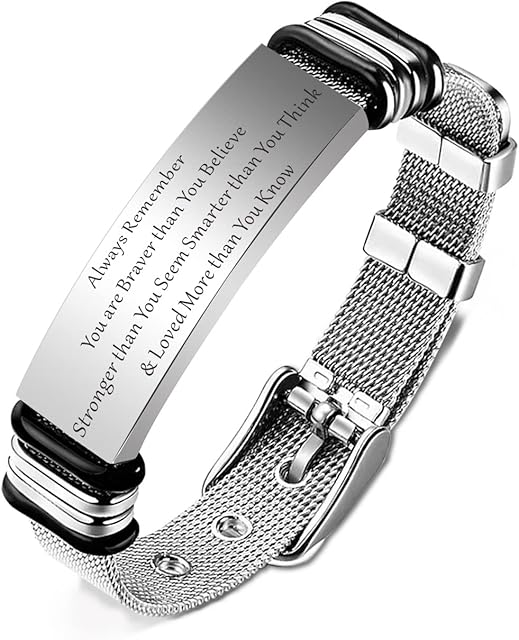 HAYOUWAY Womens Stainless Steel Engraved Bracelet, Personalised Inspirational Bangle Bracelet with Motivational Message Engraved Wristband Bracelet Birthday Christmas Jewelry Gift for Women Girls