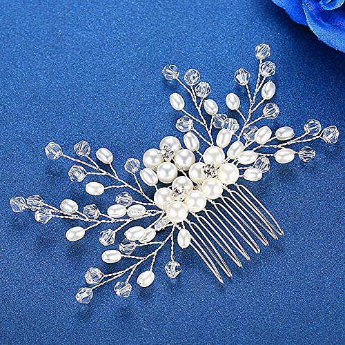 mecresh (A) - Peine de pelo hecho a mano con perlas de imitación para novia, accesorios para el pelo, tiaras para niñas y mujeres