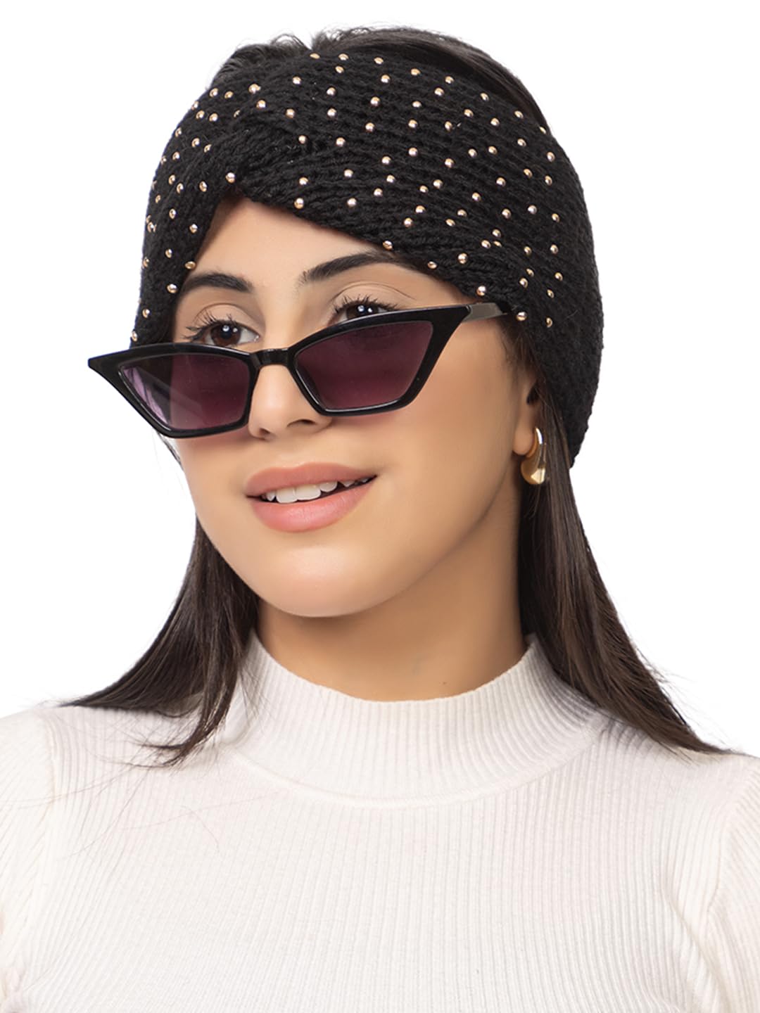 Women Soft And Warm Woolen Pearls Knitted Headband Earwarmer Earmuffs For Winters And Cold Weather Protection (Small Pearl)