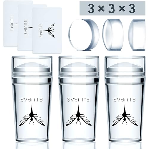 Ejiubas 3 Pcs Jelly Clear Nail Stampers 3 Pcs Sandy Nail Scrapers 3 Pcs Silicone Nail Art Stamper Heads Nail Stamping Kits DIY Nail Art Tools