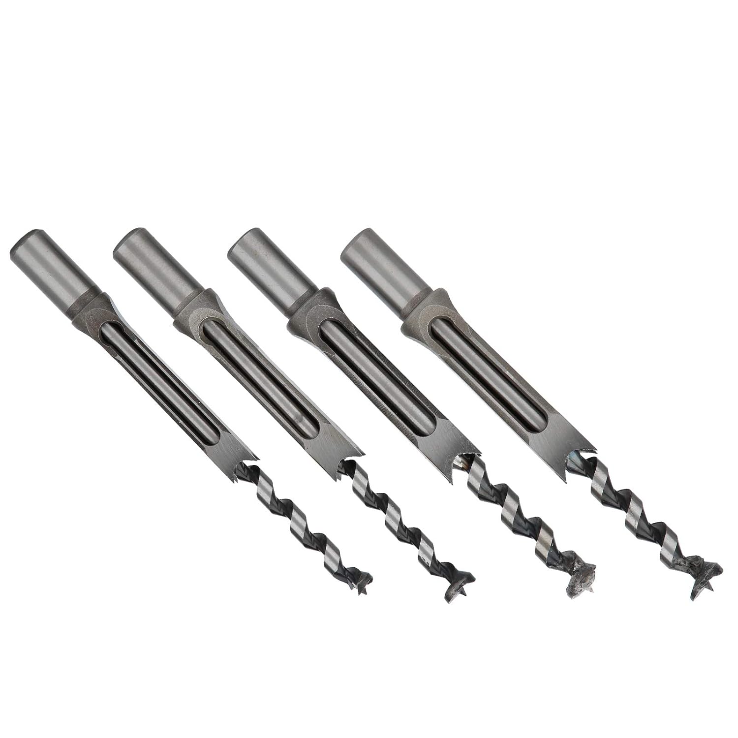 角穴ドリルビットセット 4PCS ベアリングスチール 木工角穴ドリルビット 耐久性 高硬度 U字型チップ フルートデザイン 密度ボー