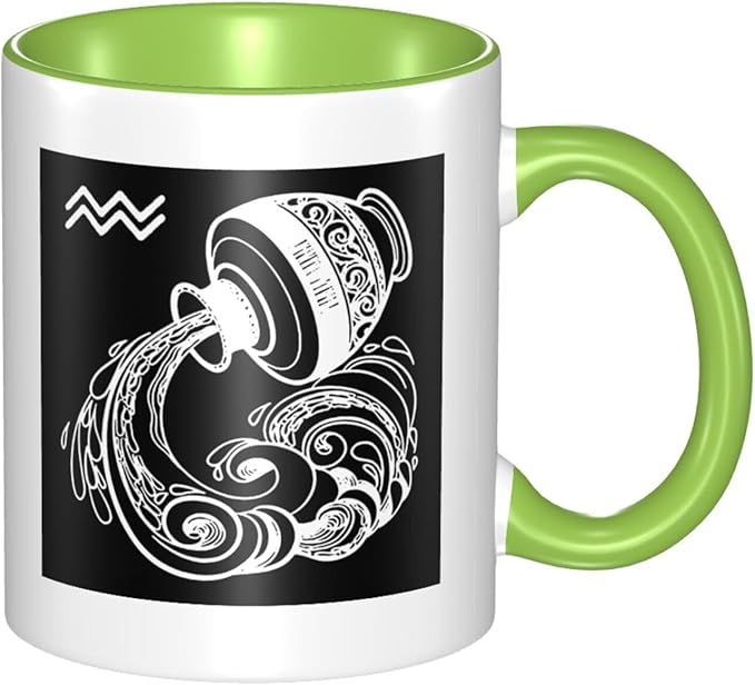Zodiac Sign Aquarius Classic Ceramic Coffee Mug with Handle, Gifts for Men, Women - Perfect for Home, Office, Gift - Durable, BPA-Free, White (11 oz)
