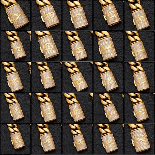 Cadena de eslabones cubanos dorados antiadherente para hombre gargantilla con inicial brillante 7