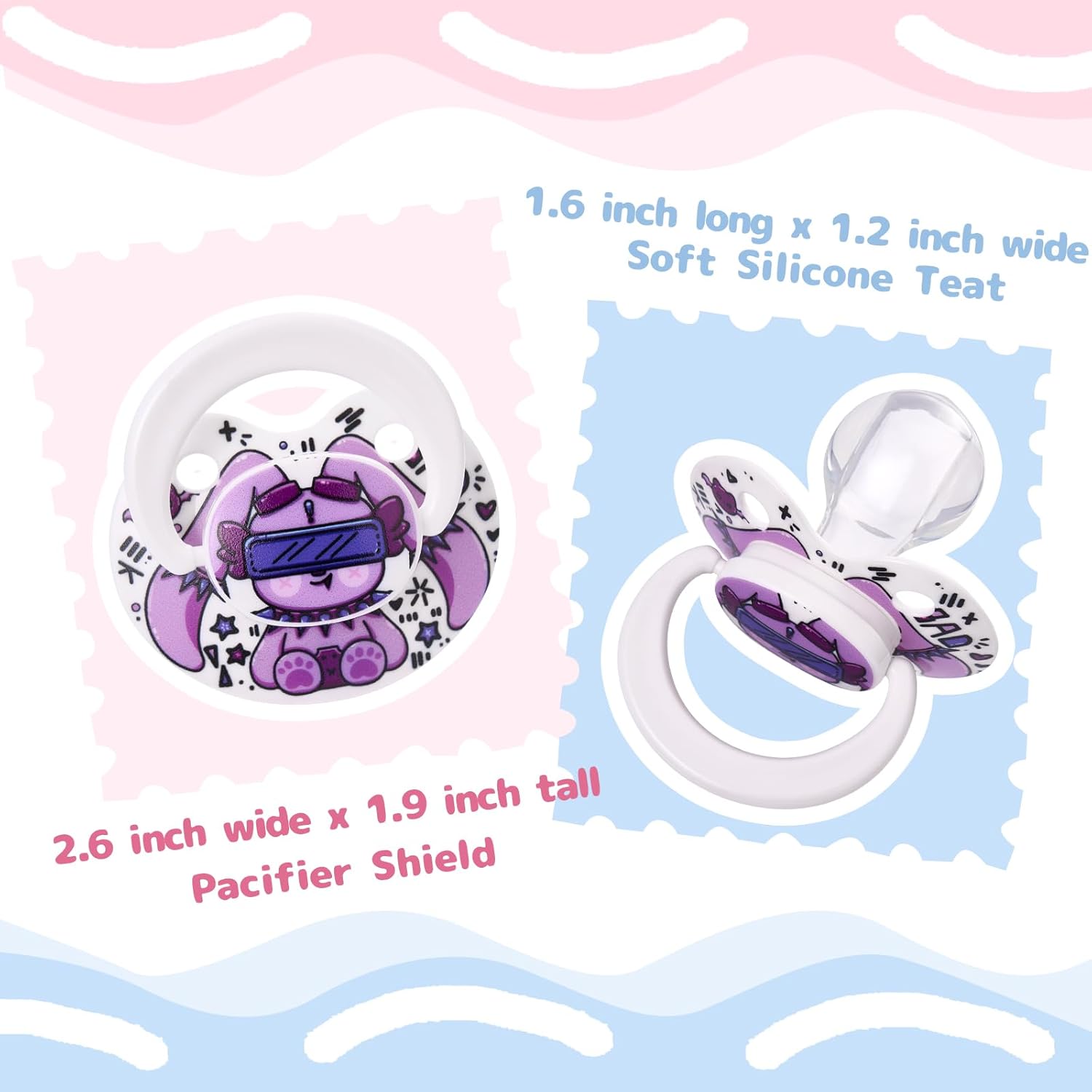 Cute Adult Size Pacifier: Large Shield Paci for Anxiety with Bats Clip - Bad Rock Bunny Big Binky for Autism with Case - Rabbit Soft Silicone Nipple for Sleep - Image 3