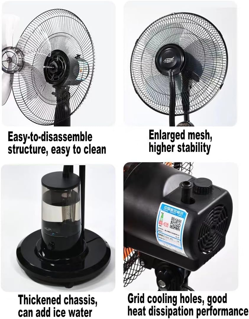 Remote Control Operation / 4.3ft Misting Fan / 5-7 Fan Blades / 4 Casters For Easy Mobility / 3-Speed Wind Speed Adjustment/Convenient Operation Panel / 4l Water Tank With Ice