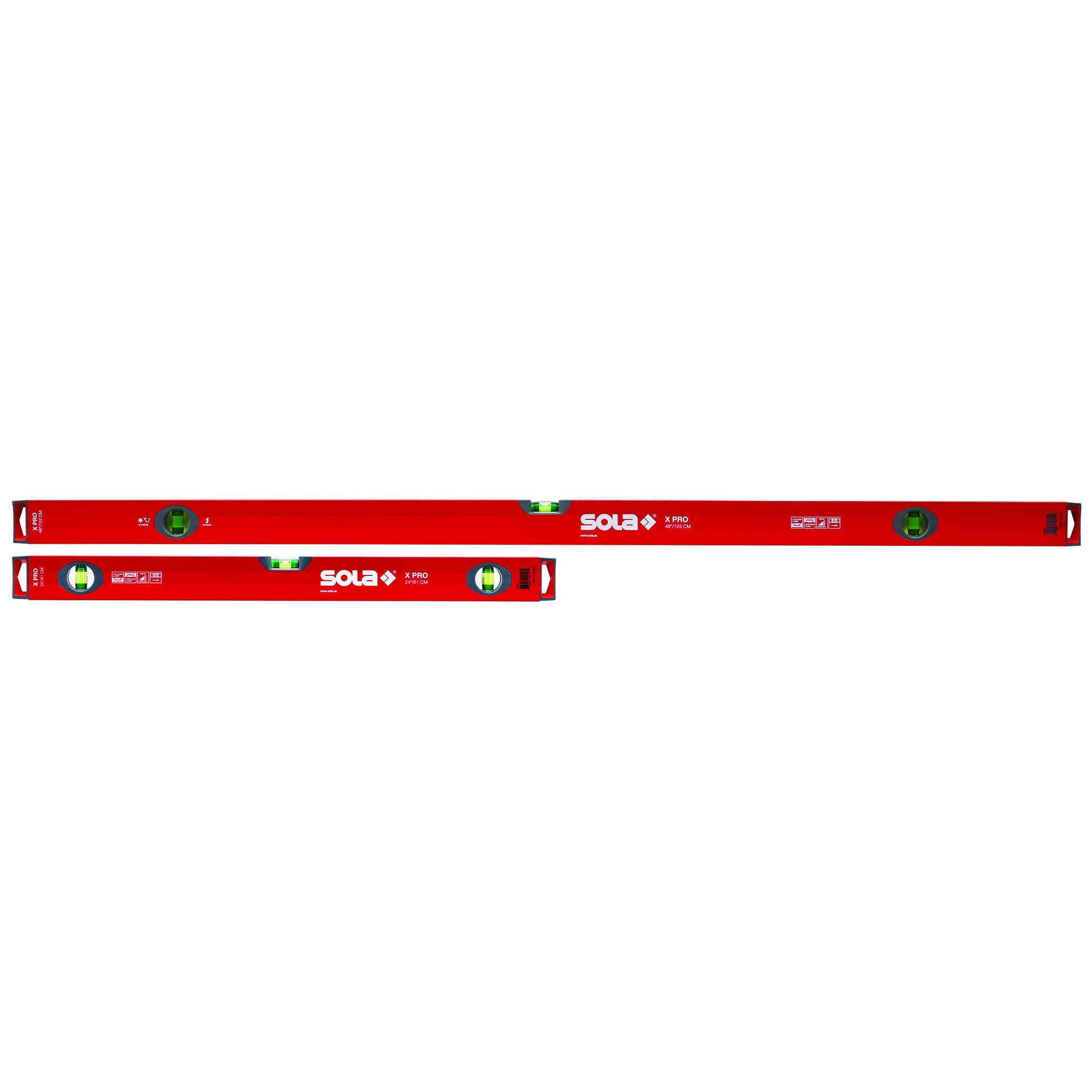 SOLA XPRO Tub &amp; Shower Box Beam Level Set, 32 &amp; 59-Inch, LSX5932,Red