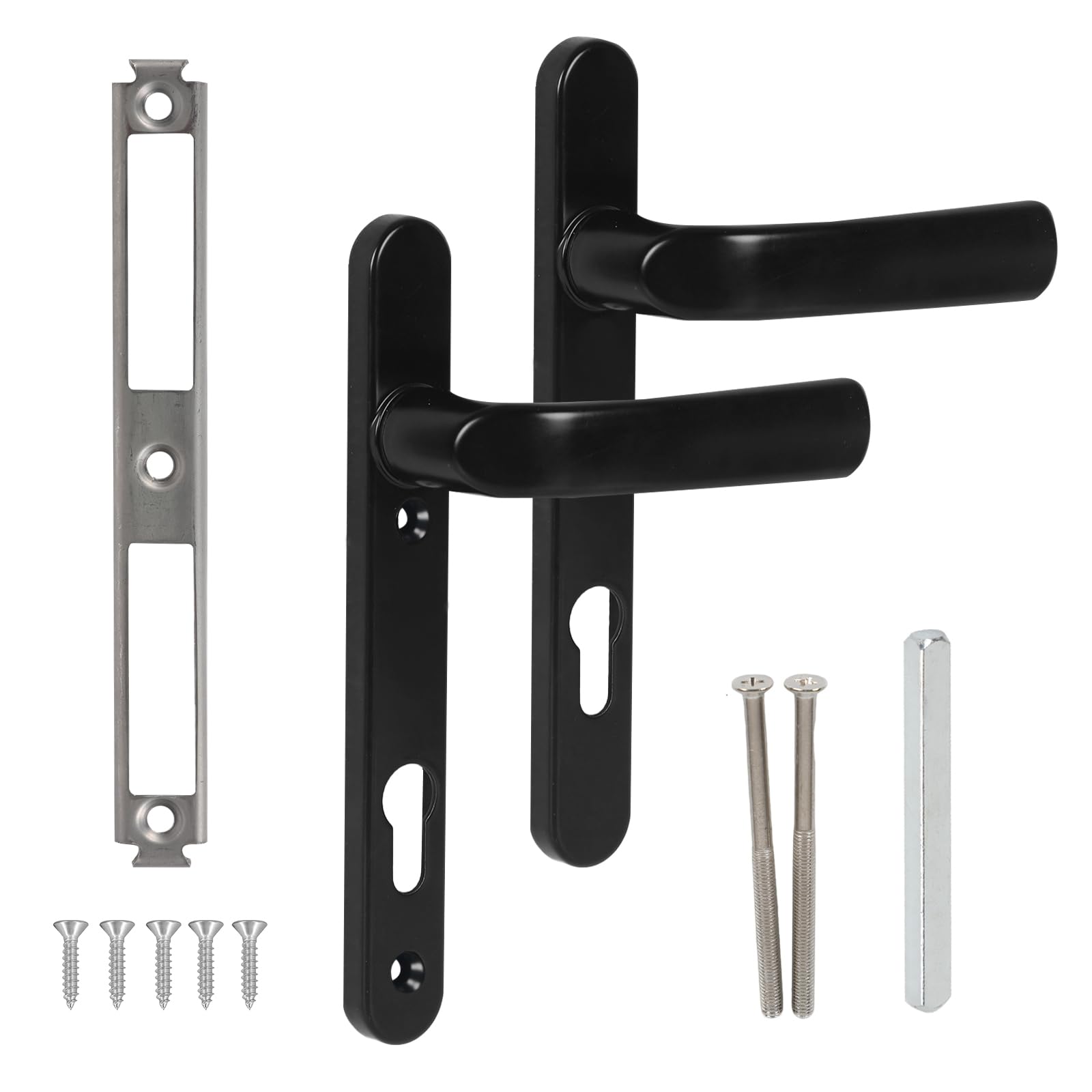1 Set UPVC Door Handles Set - 92mm PZ (Centres), 115mm Screw Hole Distance with Backplate 210mm, Black Door Handles External Door Handle Replacement for UPVC, PVC, PVCu Doors (115mm Screw Center)
